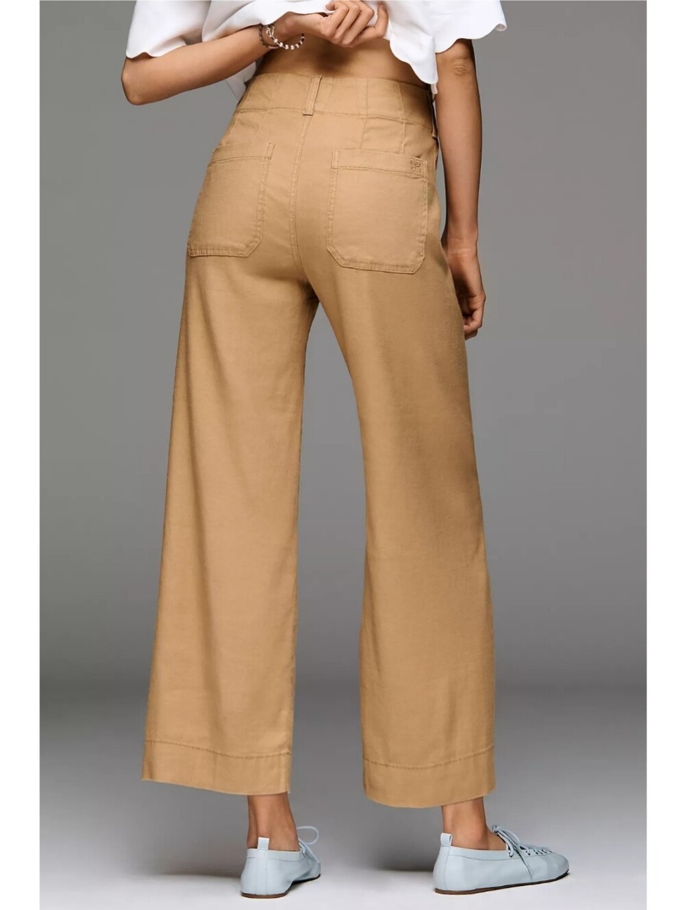 Anthropologie Maeve Colette Pants 25 Linen Wide Leg Tan Cropped High Rise - Picture 5 of 15